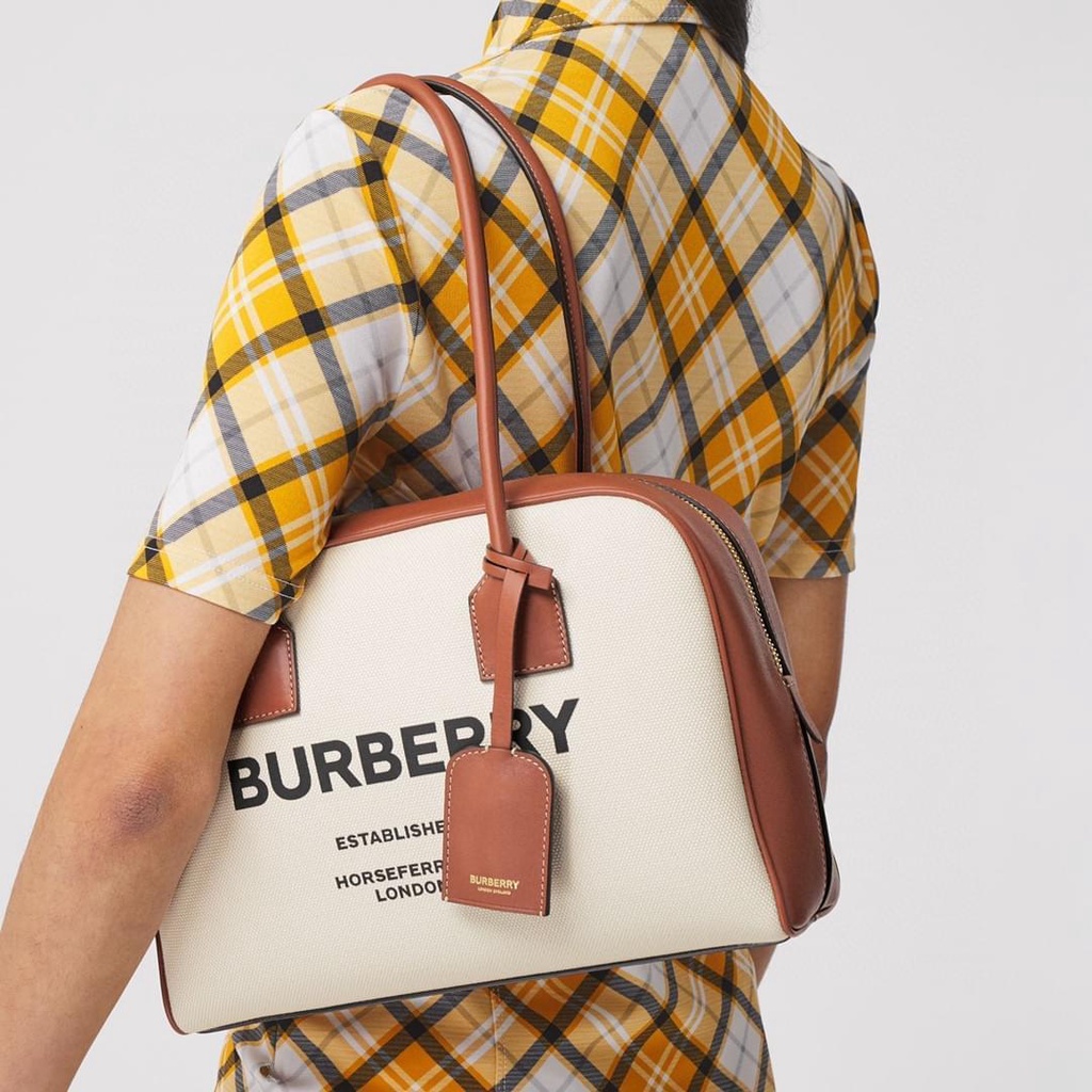 original Burberry woman's casual canvas cube bowling bag large-capacity  handbag shoulder bag | Shopee Thailand