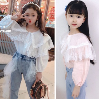 GA03/🧸พร้อมส่ง🧸ชุดเด็กผู้หญิง เสื้อแฟชั่นเด็ก แต่งปกลูกไม้ มี2สี