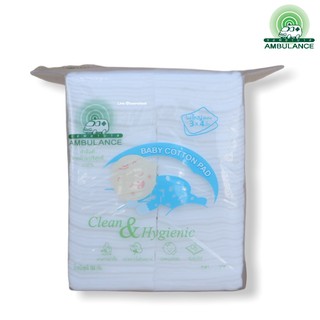 สำลีแผ่นใหญ่ AMBULANCE ขนาด 3x4 นิ้ว Baby Cotton Pad แผ่นหนา ซึมซับดี ไม่เป็นขุย ขนาด150g.