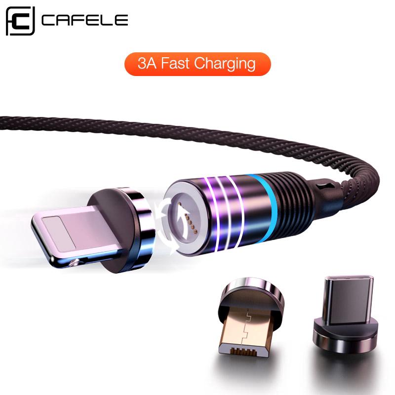 CAFELE 3in1 Magnetic Fast Charging LED Cable Type C Micro USB Android Data Sync Cord