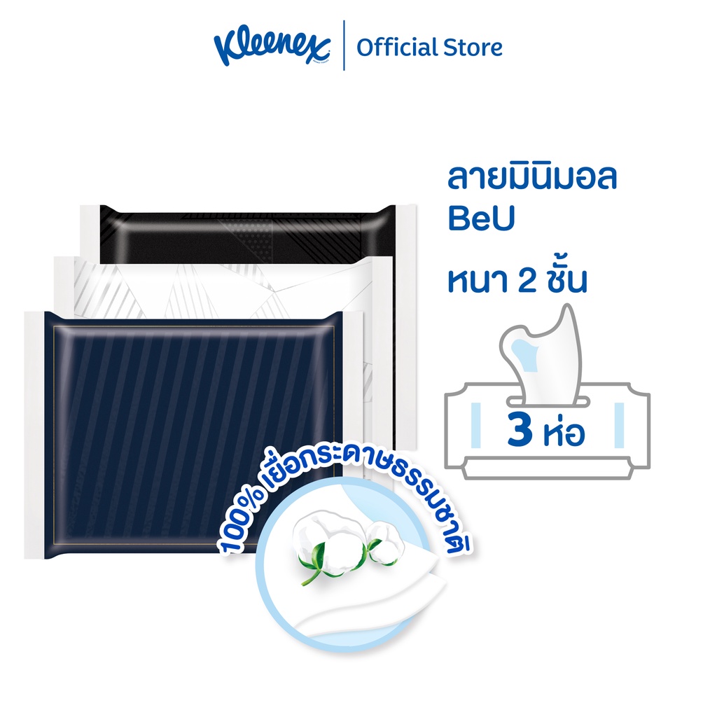 คลีเน็กซ์ กระดาษเช็ดหน้า หนา2ชั้น ซอฟท์แพ็ค 50แผ่น แพ็ค 3 Kleenex Facial Tissue (2Ply) SoftPack Pack3