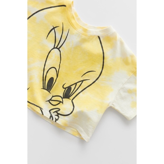 Zara แท้ เสื้อยืด สีเหลือง ลาย Tweety ทรงครอป สำหรับเด็ก