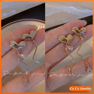 Cocojewelry ใหม่ ต่างหูสตั๊ด รูปหัวใจ ไม่สมมาตร แฟชั่นสไตล์เกาหลี 2022