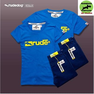 rude dog เสื้อคอกลม  ชาย หญิง  รุ่น box สีฟ้า