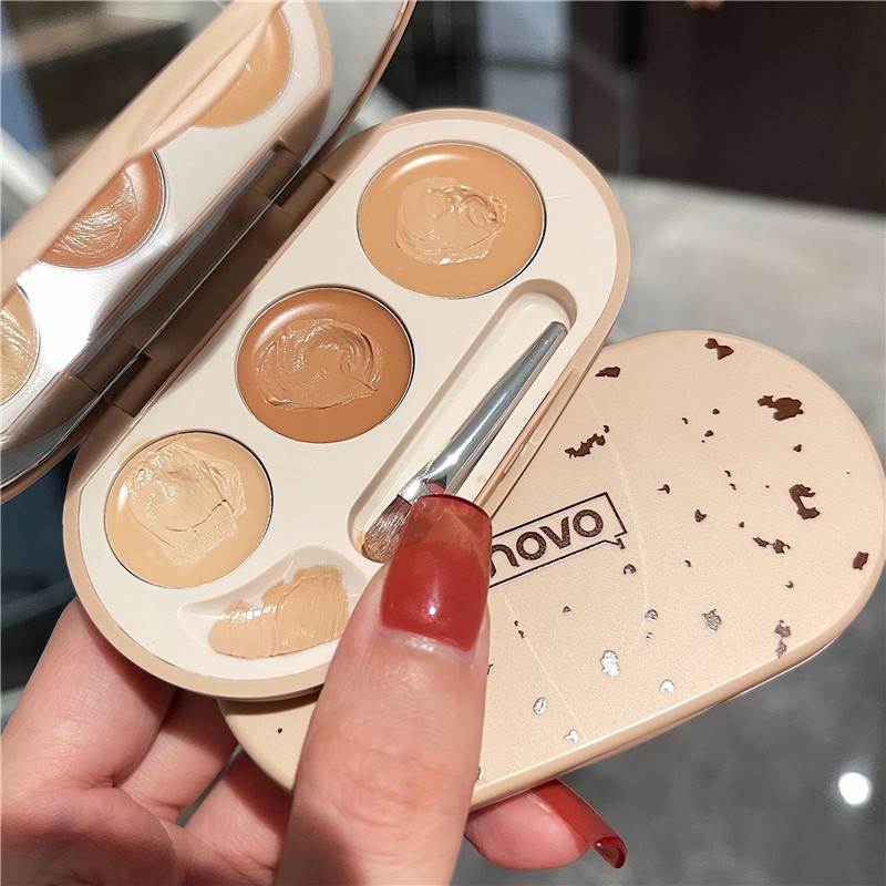 Novo 3 สีคอนซีลเลอร์ Palette แปรงคอนซีลเลอร์ Flawless Full Coverage กันน้ําแต่งหน้า Matte Foundation
