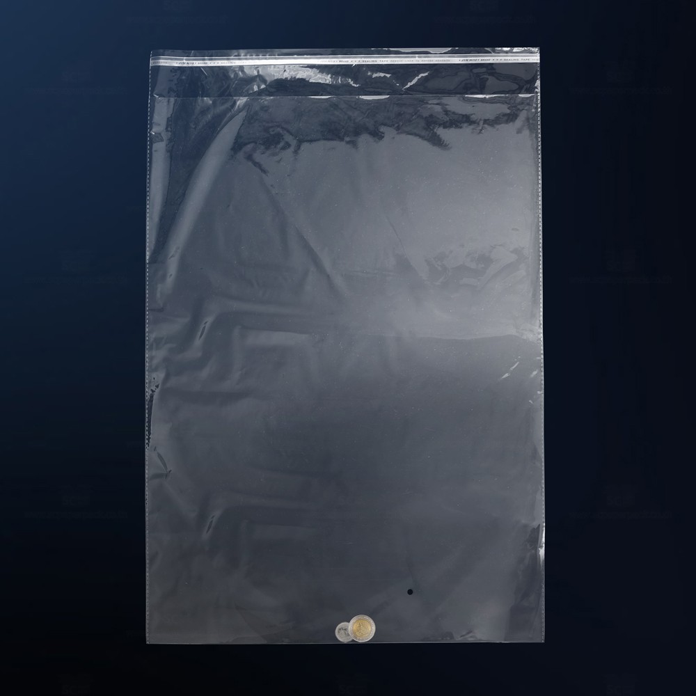 SC Paper-Pack ซองพลาสติก OPP ใส มีเทปกาว มีรู 40x60cm (แพ็ค 100) ถุงแก้วฝากาว ซองโอพีพี ซองเทปกาว ซองใส ถุงแก้วเทปกาว