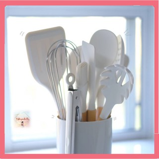 SH73 (พร้อมส่ง) เซทตะหลิว 10 ชิ้น ซิลิโคนฟู้ดเกรด White silicone spatula