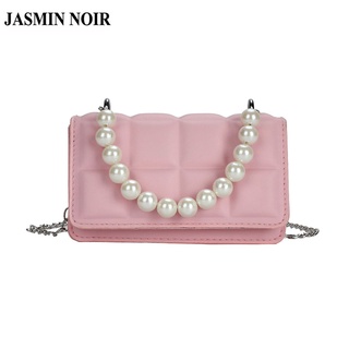 Jasmin NOIR กระเป๋าสะพายไหล่ ลายสก๊อต ประดับไข่มุก แฟชั่นสําหรับสตรี
