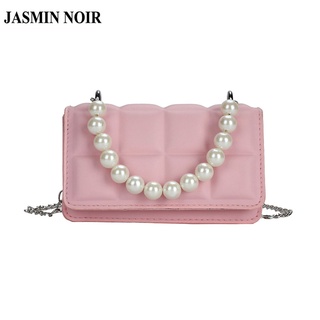 Jasmin NOIR กระเป๋าสะพายไหล่ ลายสก๊อต ประดับไข่มุก แฟชั่นสําหรับสตรี