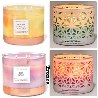 เทียนหอม 3 ไส้ Bath &amp; Body Work Tea rose,raspberry mimosa,eucalyptus springs 3 Wick Candle