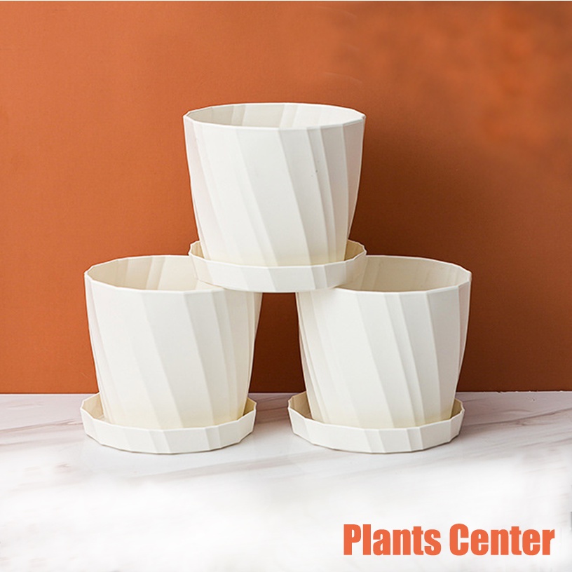 PlantsCenter T012กระถางต้นไม้ สไตล์มินิมอล พร้อมถาดรองกระถาง วัสดุเกรดพรีเมียม ส่งจากไทยรวดเร็วทันใจ
