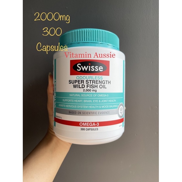 ฟิชออย 2000 มิลลิกรัม 300 แคปซูล Swisse Super Strength Wild Fish Oil 2,000 mg. 300 Capsules หมดอายุ 3/25