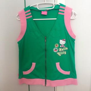 เสื้อกั๊กเด็ก Hello kitty สีเขียวชมพู