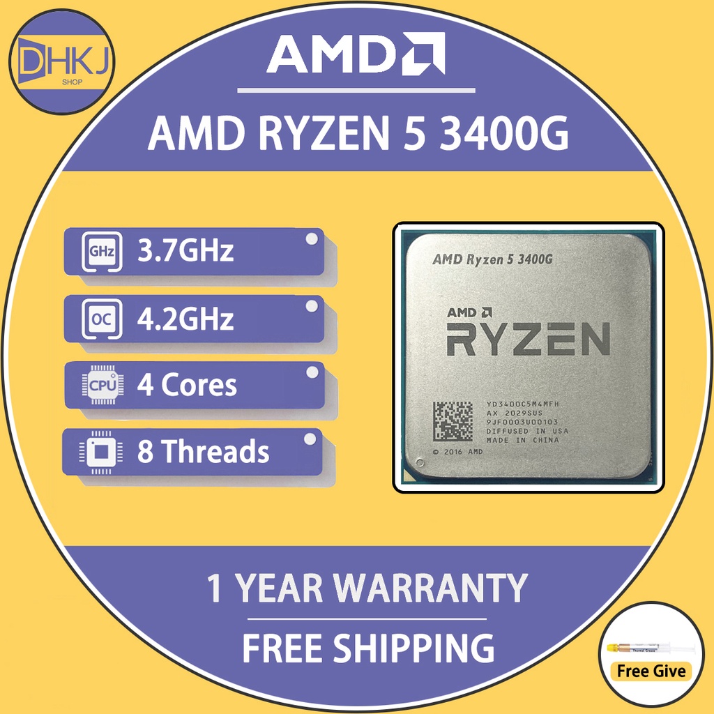 ใช้ AMD Ryzen 5 3400G R5 3400G 3.7 GHz Quad-Core แปดเกลียว 65W CPU โปรเซสเซอร์ซ็อกเก็ต AM4 ไม่มีพัดล