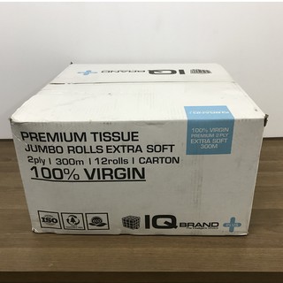 IQ BRAND กระดาษชำระม้วนใหญ่ (JRT) เยื่อกระดาษบริสุทธิ์ 100% ไม่มีลาย หนา 2 ชั้น ยาว 300 เมตร