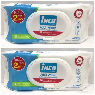 Inco อินโก้(ยกลังสุดคุ้ม12 ห่อ )ผ้าเช็ดทำความสะอาดผิวผู้ใหญ่ Size XL บรรจุ40 แผ่นต่อห่อ (ยกลัง12ห่อ)