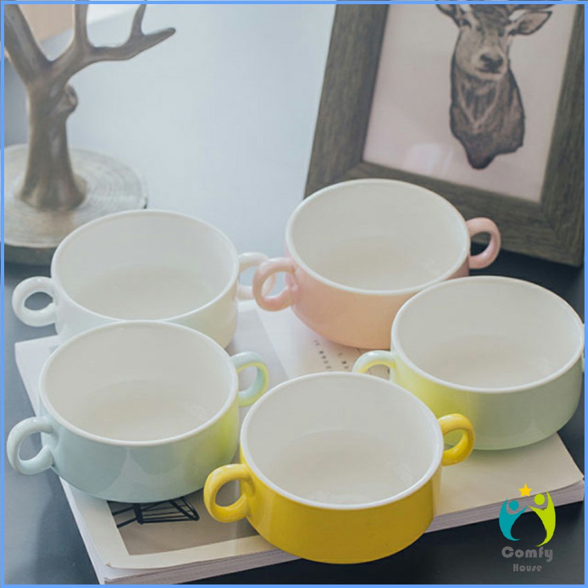 Comfy ถ้วยซุป เซรามิกส์ ชามซุป ถ้วยโจ๊ค มีหูจับทั้งสองด้านสีสันสะดุดตา Soup cup ราคา ถูกที่สุด ดีลบีเคเค แกลเลอรีภาพที่ 7
