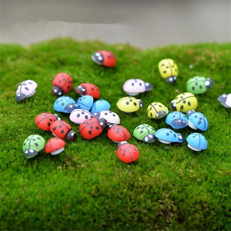 100 ชิ้น Mini ไม้ Ladybug รูปสติกเกอร์ Miniature สําหรับ Fairy Garden ตุ๊กตาตกแต่งบ้าน - รูปที่ 3