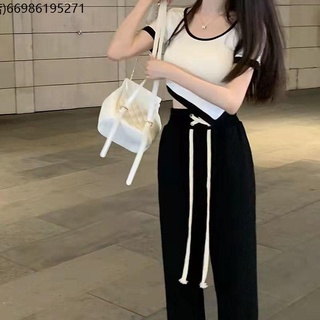 Wide -leg pants summer fashion set irregular short high waist skirt