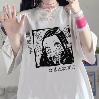 T-shirt  เสื้อยืด พิมพ์ลายการ์ตูนอนิเมะ demon slayer kimetsu no yaiba ทรงหลวม สีดํา แฟชั่นฤดูร้อน สไตล์โกธิคS-5XL