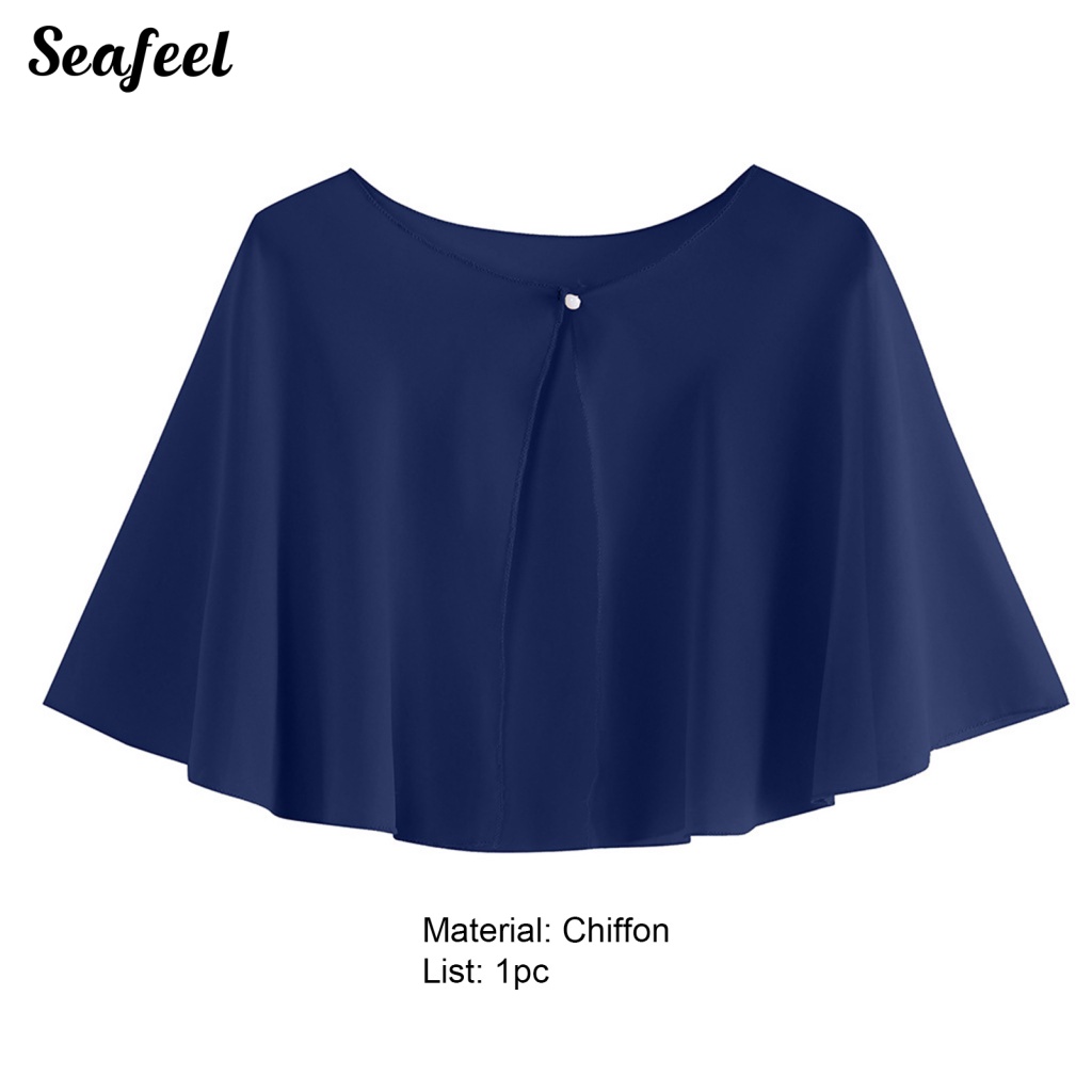 Seafeel_ ผ้าคลุมไหล่ ผ้าชีฟอง ซีทรู ทรงหลวม ขนาดเล็ก กันแดด กระดุมด้านหน้า อุปกรณ์เสริม สําหรับเสื้อผ้า