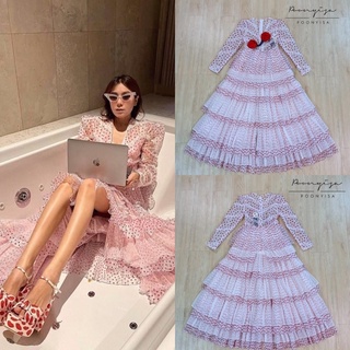 Dress คอวีแขนยาว ลายหัวใจ งานเเบรนด์Landmee
