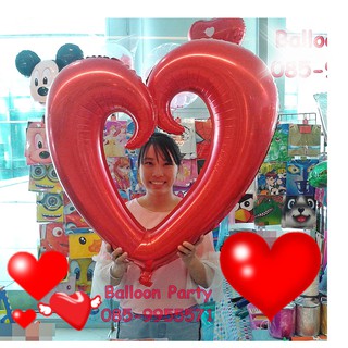 ลูกโป่งหัวใจเว้า หัวใจเสี้ยว หัวใจมีรู สีแดง 36 นิ้ว Jumbo Red Heart Foil Balloon