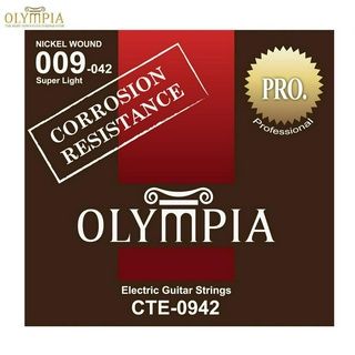 Olympia® CTE-0942 สายกีตาร์ไฟฟ้า เบอร์ 9 แบบ Nickel Wound แบบเคลือบ ซีรี่ย์ PRO ของแท้ 100% (Super Light, 0.009 - 0.042)