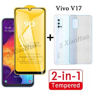 (2 in 1) ฟิล์มกระจกกันรอย+3 d คาร์บอนไฟเบอร์สําหรับ vivo v 17/v 17 pro