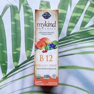 วิตามินบี 12 แบบสเปรย์ MyKind Organics B-12 Organic Spray, Raspberry Flavors 58 ml (Garden of Life®) #เมธิลโคบาลามิน #บี12 #บี-12 #B12