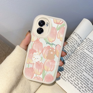 Soft Casing เคส OPPO A77 5G A96 A76 4G New Oil Painting Texture Cute Bear Tulip Flower Lens Protection Dropproof Phone Case เคสโทรศัพท์