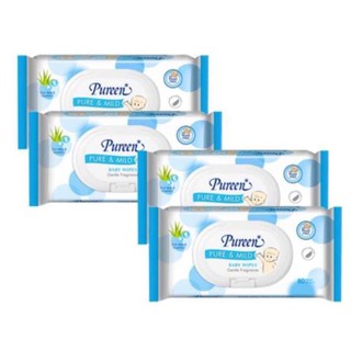 Pureen Baby Wipes กระดาษเปียกพิวรีน รุ่น Pure &amp; Mild แพ็ค 80 แผ่น 4 ห่อ (17547) ยังไม่มีคะแนน