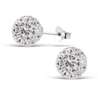 SILVER THAI   Crystal crystal Ball stud Earring disco ball silver stud Earring คริสตัลสีขาวคริสตัลบอลสตั๊ดต่างหูดิส