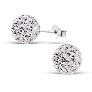 SILVER THAI   Crystal crystal Ball stud Earring disco ball silver stud Earring คริสตัลสีขาวคริสตัลบอลสตั๊ดต่างหูดิส