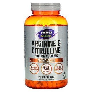 🌟PreOrder🌟 Now Foods, Sports, Arginine &amp; Citrulline, 500 mg /250 mg, 240 Veg Capsules🇺🇸