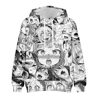 เสื้อกันหนาวลําลอง มีฮู้ด ลายการ์ตูนอนิเมะ Kawaii AHE Hentai Face Ahegao 3D สําหรับผู้ชาย และผู้หญิง 2022