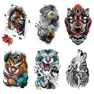 Tiger Wolf Animal Pattern Half Arm Dot Custom สีน้ำกันน้ำสติ๊กเกอร์รอยสักจำลอง Tattoo