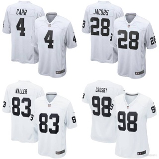 ใหม่ เสื้อกีฬาแขนสั้น ลายทีมชาติฟุตบอล Las Vegas Raiders NFL No.28 Jacobs No.4 Carr No.83 Waller No.98 Crosby No.98