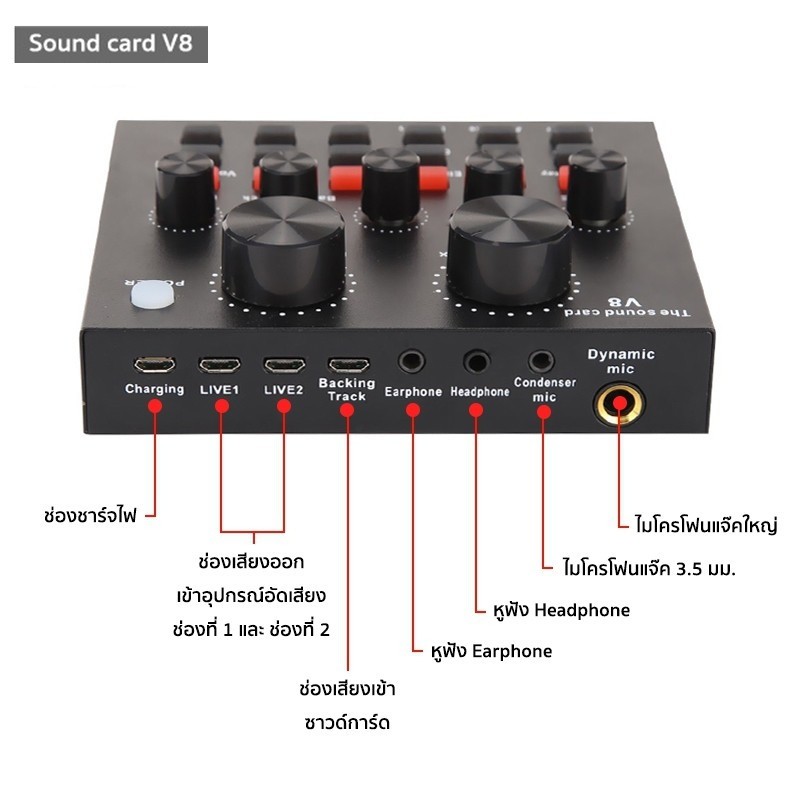 Mini Sound Mixer Board Live Broadcast DJ Sound Mixer Sound CardV8 for ...