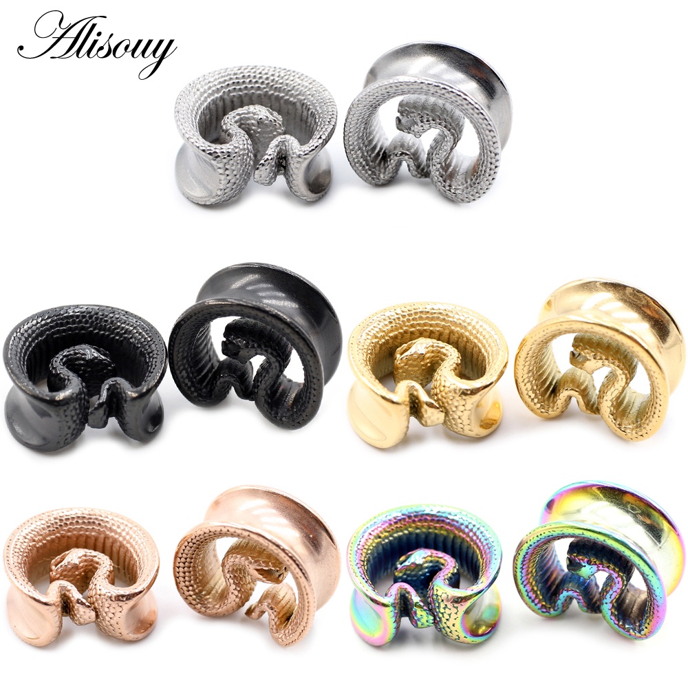 Alisouy 1 PC 8-30 มม.สแตนเลสสัตว์งูอานอุโมงค์หูปลั๊ก Expander Stretchers วัดต่างหูเจาะเครื่องประดับ