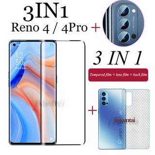 (3 in 1)  ฟิล์มกระจกนิรภัย + ฟิล์มด้านหลังสำหรับ +ฟิล์มป้องกันเลนส์ สำหรับ  For OPPO Reno 4 (4G)/Reno 4 (5G)/Reno 4 Pro (4G)/Reno 4 Pro (5G)/Reno 3 (4G)/Reno 3 (5G)/Reno 3Pro (4G)/Reno 3Pro (5G)