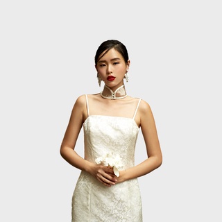 Susan Liao เดรสสายเดี่ยวผ้าไหมคอจีนผ้าออแกนซ่า