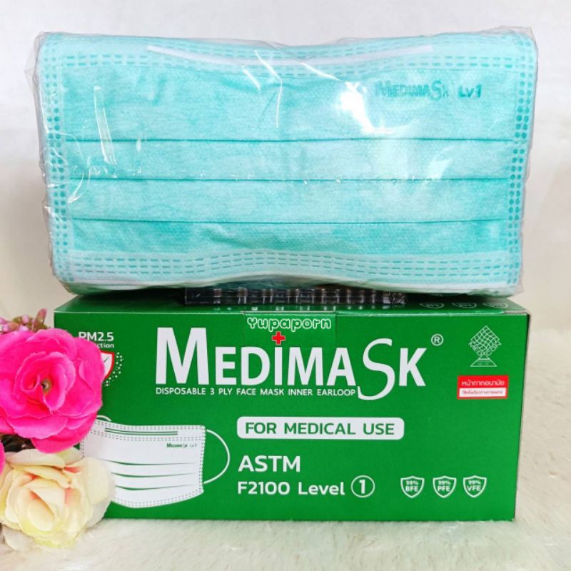พร้อมส่ง❗ปลีกและยกลัง Medimask ASTM LV1 สีเขียว รุ่นใหม่ VFE 99% หน้ากากอนามัยทางการแพทย์