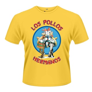 เสื้อยืดคอกลมcrew neckBreaking Bad Los Pollos Hermanos เสื้อยืดผู้ชายสีเหลืองใหม่ PLUS ขนาดคลาสสิก sportwear วันพ่อวันเก