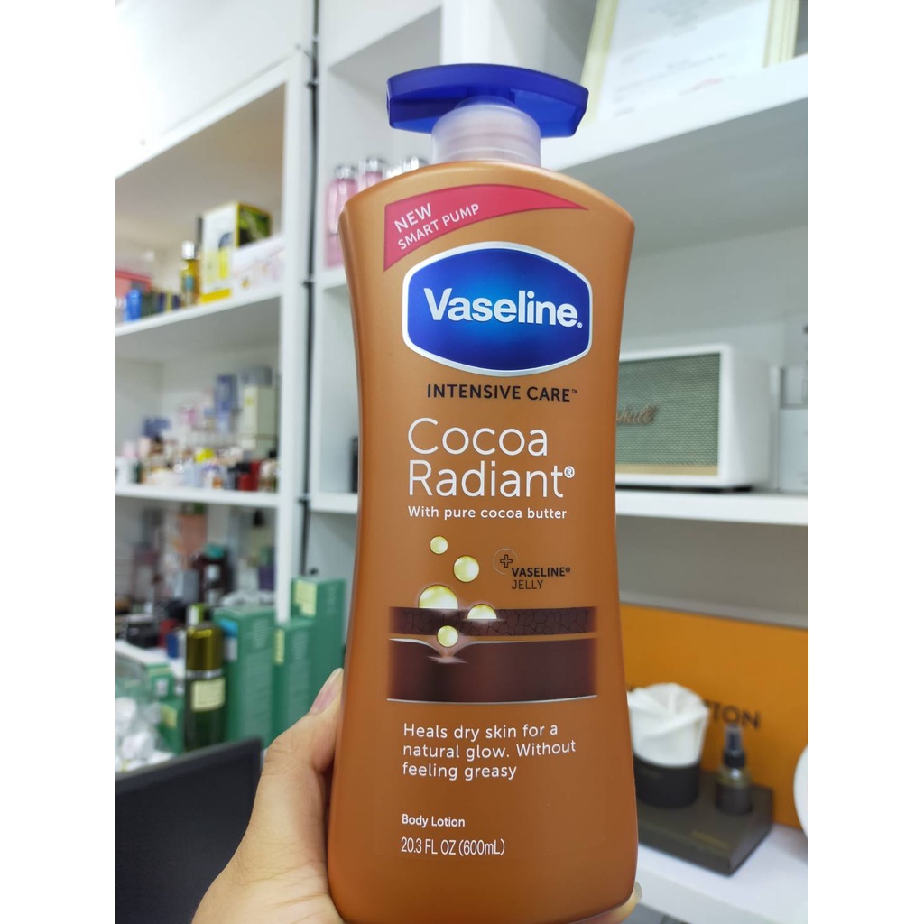 600ml. ของแท้ Vaseline Intensive Care Lotion Cocoa Radiant โลชั่นวาสลีนโกโก้ เหมาะสำหรับผิวแห้ง วาสลีน โลชั่น 600ml