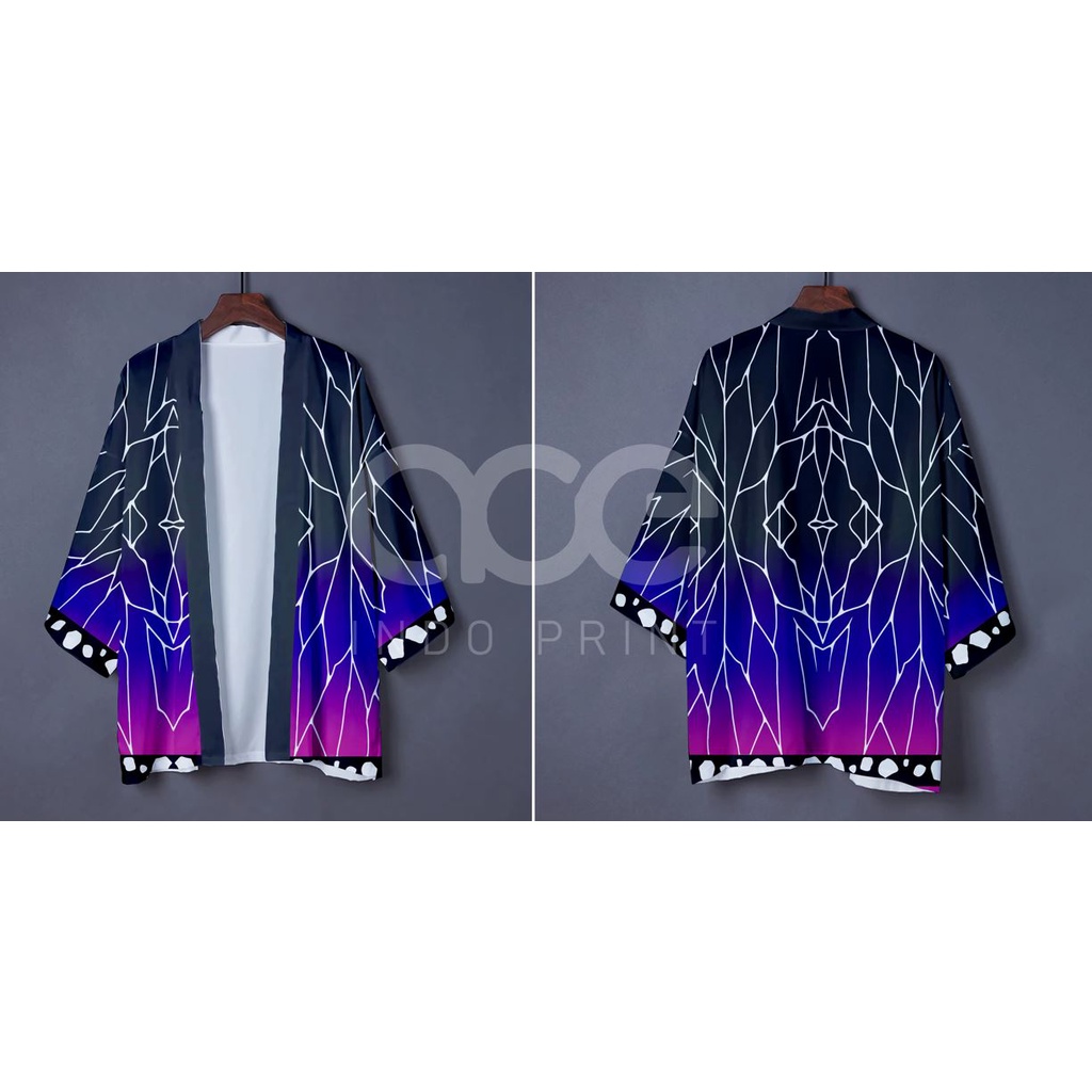 Baju Fullprint Kimono Haori Casual Unisex อะนิเมะที ่ กําหนดเอง Kimetsu ไม ่ มี Yaiba สีดํา Shinobu 