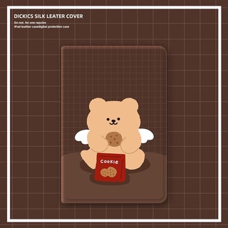 bear eating cookies for เคสไอแพด   air 2/3/4/5   mini 3/5 เคส   pro 11 10.2 gen 7/8/9 Airbag tri-fold pen slot case