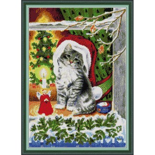 ชุดปักครอสติช น้องแมว คริสต์มาส (Christmas kitten cross stitch kit)