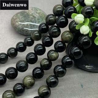 Gold Obsidian Beads ทอง ลูกปัดหินรอบ 4-16 มิลลิเมตรพลอยหลวม Spacer DIY สำหรับเครื่องประดับ