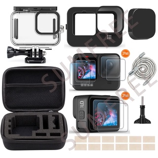 GOPRO อุปกรณ์เสริมกล้อง Gopro Hero 9 เคสกันกระแทก + เคสกันน้ํา + ฟิล์มกันรอยหน้าจอ + ซิลิโคนกันหมอกสําหรับ Go Pro Hero 9